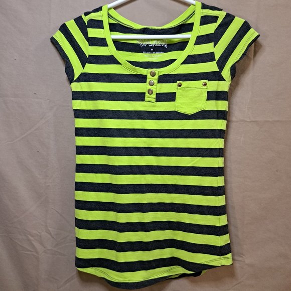 Women's Green and Black Stripped Tee Shirt - Picture 1 of 4